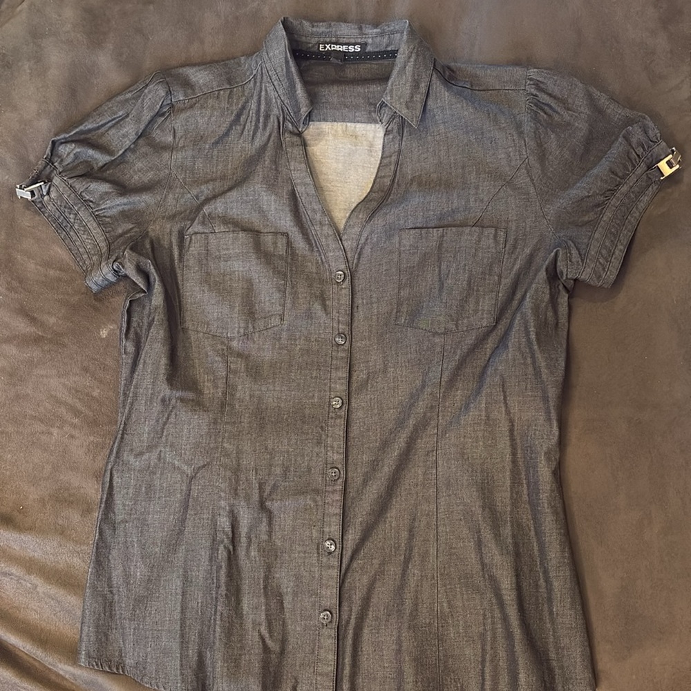 Express Short Puff Sleeve Button Down Collared Sh… - image 3